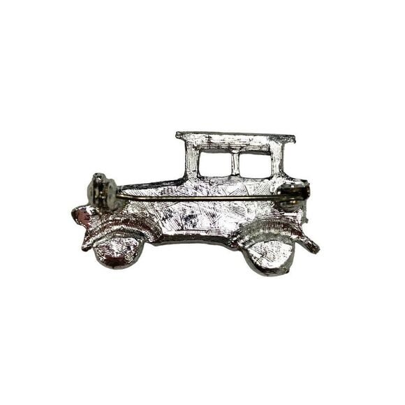 Vintage 1980's 1-1/2" Silver Tone Rhinestone Encrusted Vintage Car Brooch - Picture 4 of 5